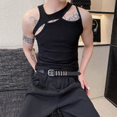 New Sexy Men's Vest Personality Irregular Hollow Out Strap Design Sleeveless Solid Color Male Tops Fashion 9A6967 voguable