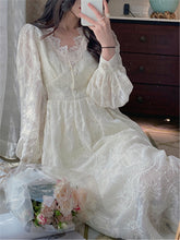 Elegant Casual Autumn Midi Women Dress Lace Long Sleeve Embroidered Vintage Slim A-Line Party Vestidos Femme Clothes Robe voguable