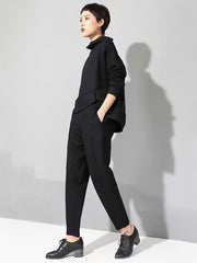 New Spring Autumn High Elastic Waist Black Loose Patchwork Split Joint Brief Pants Women Trousers Fashion Tide voguable