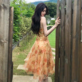 Voguable Women Midi Floral Halter Slip Dress Summer 2022 Vintage Painting Flowers Backless Casual Party Night Vacation Runway Vestidos voguable