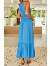 Casual Women Maxi Cotton Rayon Dress Blue Elegant Waist Hollow Out Sleeveless Sexy Beach Long Dress Holiday New Dress voguable