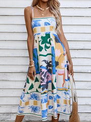 Square Collar Women Summer Loose Camisole Dress Off Shoulder Beach Female Casual Print Dress Patchwork Backless Streetwear Dress voguable