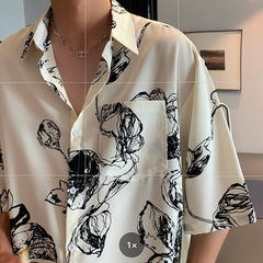 Summer Short-sleeved Shirt Men Fashion Casual Print Flower Shirt Men Streetwear Loose Ice Silk Shirts Mens Hawaiian Shirt M-2XL voguable