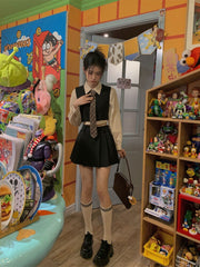 Preppy JK Skirt Suit Women's Autumn Winter 2023 New Korean Jk Uniform Short Vest Shirt Pleated Skirt Sweet Three Piece Set voguable