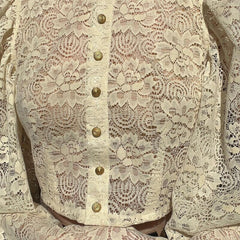 Summer Elegant Blouse for Women Hool Flower Hollow Long Flare Sleeve Single Breasted Tops Chic See Through Round Neck Vintage voguable