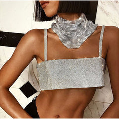 Glitter Club Crop Top Women Off Shoulder Tank Cami Clothing Super Short Party Night Shiny Bling Sexy Sleeveless Tube Tops Y2K voguable