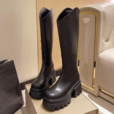 Women Boots Over Knee Shoes Flat Heel Boots-Women Zipper Over-the-Knee Lolita Ladies Autumn Med Mid Calf Fabric PU Mid-Calf voguable