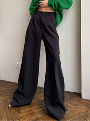 Voguable Women High Waist Pants 2022 Casual Loose Office Lady Trousers Spring Summer New Fashion Solid Wide Leg Floor-Length Pants Female voguable