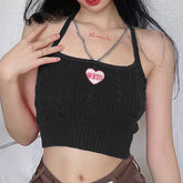 Pink Summer Halter Knitted Crop Top Women 90s Backless Tanks Camis with Chains Fashion Streetwear Camisole voguable