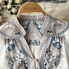 Summer Long Dress for Women Boho Long Sleeve Printed Indie Folk Half Open Collar Female Tarf Party Evening Luxury Vestidos New voguable