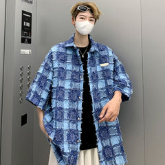 Shirts Men Plaid Vintage Summer Japanese Style Loose All-match Casual Handsome Streetwear Cool Fashion Teens Clothing Simple New voguable