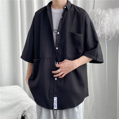 Men Shirts Pure Color Japanese S-3XL BF Cargo Clothing Minimalist Cozy Fashion Ins Рубашки Summer Gentle All-match Teens College voguable