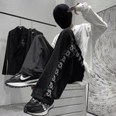 High Street Men Casual Pants Harajuku Y2K Letter Print Design Oversize Straight Black Pant America Vintage Male Trousers voguable