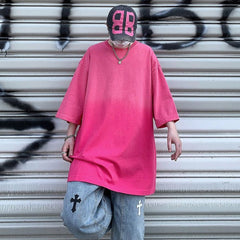 Streetwear Summer Cotton Gradient Men's Short Sleeve Tshirts Hip Hop Batik Acid Washed T-shirt Unisex Tees Clothes voguable