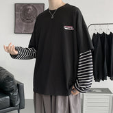 Irregular line Graphic Men's Tshirt Dark Patchwork Long Sleeve Man T-shirts Streetwear Casual Oversize Male Pullovers voguable