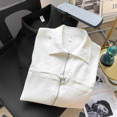 S-3XL Shirts Men Zip Up Clothes Minimalist Camisas Pure Korean Fashion Streetwear Handsome Hipster Gentle Designer Summer Chic voguable
