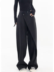 High Waist Black Asymmetric Casual Long Wide Leg Pants New Loose Fit Trousers Women Fashion Spring Autumn voguable