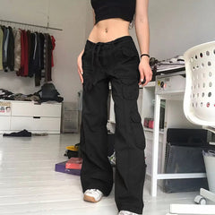 Voguable Fashion American Trousers High Street Retro Gray Cargo Pants Woman Sexy Low Waist Baggy Pants Casual Trousers Streetwear voguable