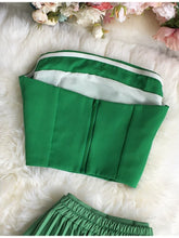 Summer Women Skirt Sets Patchwork Green One Pices Midriff Strapless + High Waist Pleated Asymmetric Skirt Sexy Beach Holiday New voguable