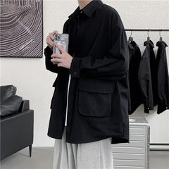 Cargo Shirts Men Camisa Masculina Japanese Clothing Design Trendy Students Ulzzang High Street Stylish Casual Harajuku Ins Teens voguable