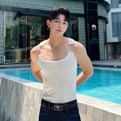 New Fashion Male Vest Patchwork Personality Sleeveless Top Men's Solid Color Slim T-shirt Spring Trendy 9A8204 voguable