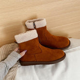 Winter Boots With Fur Brand Women's Shoes Flat Heel Australia Zipper Boots-Women Round Toe Plush Fashion Rubber Ladies Snow voguable