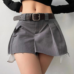 Pocket Cargo Pleated Skirt for Women Fashion Solid Wild Casual A-line Summer Mini Skirts with Belt Streetwear Saia Feminina voguable