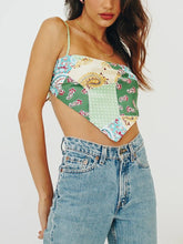 Summer Clothes For Women Tops Spaghetti Strap Vintage Patchwork Print Satin Camis Streetwear Open Back Tie Sexy Crop Top voguable