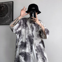Men Summer Short Sleeve Shirts Tie Dyed Streetwear Gothic Casual Shirt For Male New Casual Oversized Man Clothing voguable