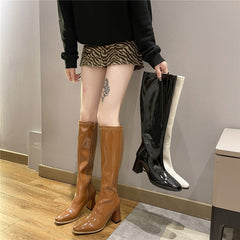 Women Boots Over Knee Female Shoes Zipper Boots-Women Over-the-Knee Ladies High Heel Autumn Leather Rubber White Rome Micro voguable