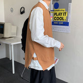 Sweater Vest Men Ins Baggy Unisex Ulzzang Fashion Streetwear All-match Clothes Knitting Japanese Teens Students Side Slit Design voguable