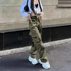 Voguable Hip Hop Street Hot Girl Grey Patchwork Grunge Cargo Baggy Pants Y2K Aesthetic High Waist Famme Trousers Woman voguable