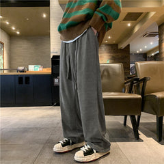 Casual Pants Men Corduroy High Street Fashion All-match Loose Wide Leg Trousers Baggy Drawstring Solid Simple Clothing Popular voguable