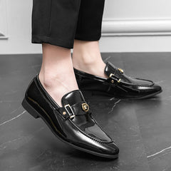 Loafers for Men Buckled Shiny Black Leather Shoes Slip-On Office & Career Dress Shoes Free Shipping Big Size 38-47 voguable