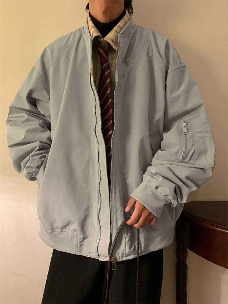 Men Jackets Coat American Streetwear Gray Baggy Teens Outwear Techwear Hipster Cool Handsome Design Japanese Minimalist Clothing voguable