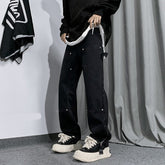 Wide Leg Straight Men Jeans High Street Ins Fashion Denim Jeans Rivet Design Streetwear Hip Hop Black Unisex Trousers voguable
