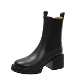 Winter Boots With Fur Boots-Women Autumn Shoes Round Toe Chelsea Plush Med Mid Calf Ladies Mid-Calf Rubber High Heel voguable