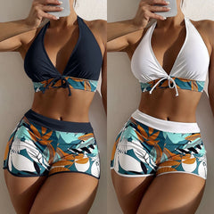 Wholesale 2 Pieces Women Boxer Shorts Bikini Sets Fashion Vintage Floral Print Bathing Suits Female High Waist Bandage Swimsuits voguable