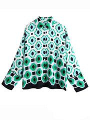 Geometric Print Vintage Women Suits Autumn Fashion Oversized Long Shirts and High Waist Wide Leg Pants Women Set voguable