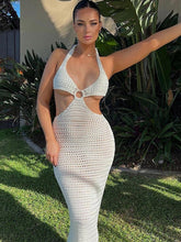 Voguable Crochet Maxi Dress Women Cut Out Sexy Beach Halter Backless Summer Long Dresses Female 2022 Party Elegant Knit Bodycon Vestidos voguable