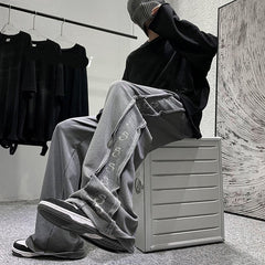 High Street Men Casual Pants Harajuku Y2K Letter Print Design Oversize Straight Black Pant America Vintage Male Trousers voguable