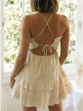 Backless Tie Up Criss-cross Strapless Aprcot Mni A-line Spaghetti Strap Summer Dress Casual Cute Petite Sundress voguable