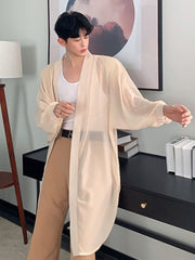 Breathable Translucent Long Sleeve Men Shirt Casual New Korean Fashion Temperament Tops Solid Color voguable