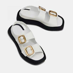 Voguable 2022 INS New Women Real Leather Sandals Woman Buckle Shoes Fashion Party Daily Female Footwear Size 34-40 voguable