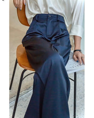 2022 Summer Autumn Silk Satin Women's Pants Loose Classic Black Straight High Waist Casual Korean Wide Leg Trousers for Women voguable