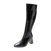Women Boots Over Knee Female Shoes Zipper Boots-Women Over-the-Knee Ladies High Heel Autumn Leather Rubber White Rome Micro voguable