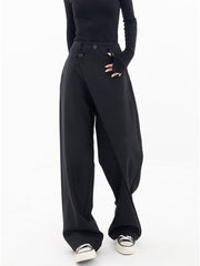 High Waist Black Asymmetric Casual Long Wide Leg Pants New Loose Fit Trousers Women Fashion Spring Autumn voguable