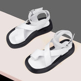 Voguable Sandals Women Genuine Leather 2022 Summer New Clip Toe Sandals Ladies Roman Women Shoes Muffin Sandals voguable