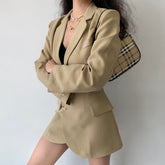 Two piece set Women Cropped Blazer and Mini Skirt Solid Elegant Office Ladies Outfits Long Sleeve Navel Exposed Irregular Suits voguable