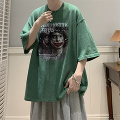 Retro Washed Batik Casual T Shirts Men's Women Loose Short-sleeved Harajuku Solid Cotton Unisex Printing Tees Streetwear Top voguable